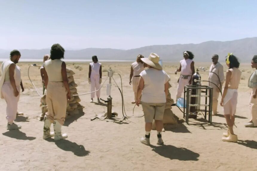 American Artist, The Monophobic Response (film), 2024 (still). Two-channel video installation. Courtesy the artist; Commonwealth and Council, Los Angeles; and LABOR, Mexico City